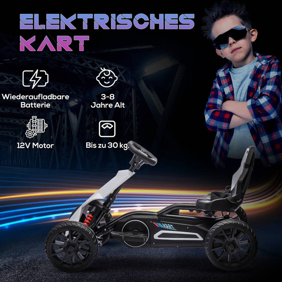 HOMCOM Elektro Gokart Kinderfahrzeug Weiß 3-8 Jahre - Bild 4