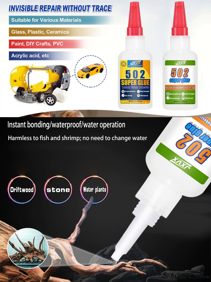 5er-Pack 502 Super Strong Klebstoff für Aquarien und Aquascaping, transparent, für Metall, Kunststoff, Acryl, Keramik, Glas und Gummi - Bild 7