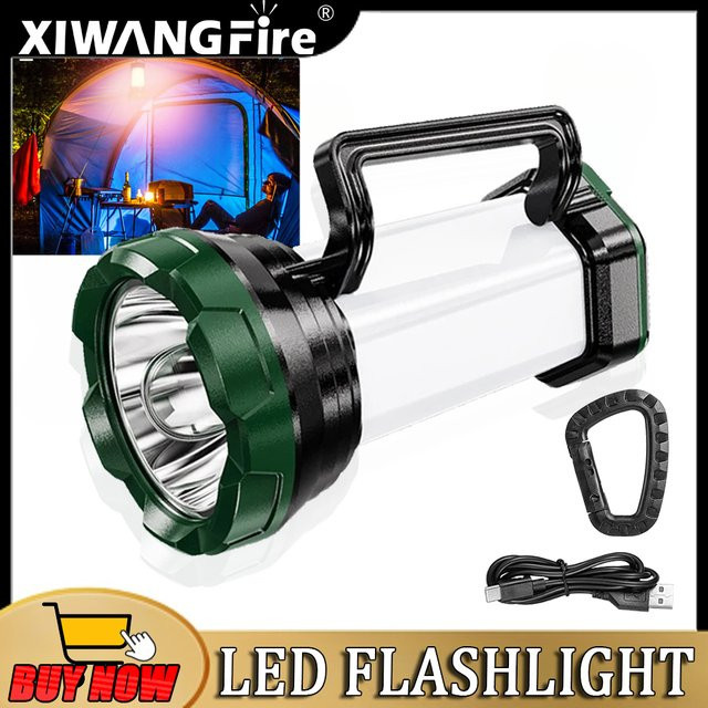 XIWANGFIRE LED-Taschenlampe mit XPG-Leistung, wiederaufladbare Camping-Taschenlampe mit COB-Seitenlicht und Powerbank-Funktion, Farbe: Grün - Bild 1