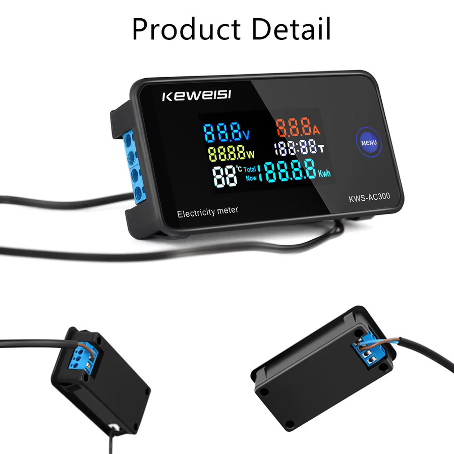 KWS AC300 6-in-1 Digitales Wattmeter AC Amperemeter mit LED-Display in Schwarz - Bild 2
