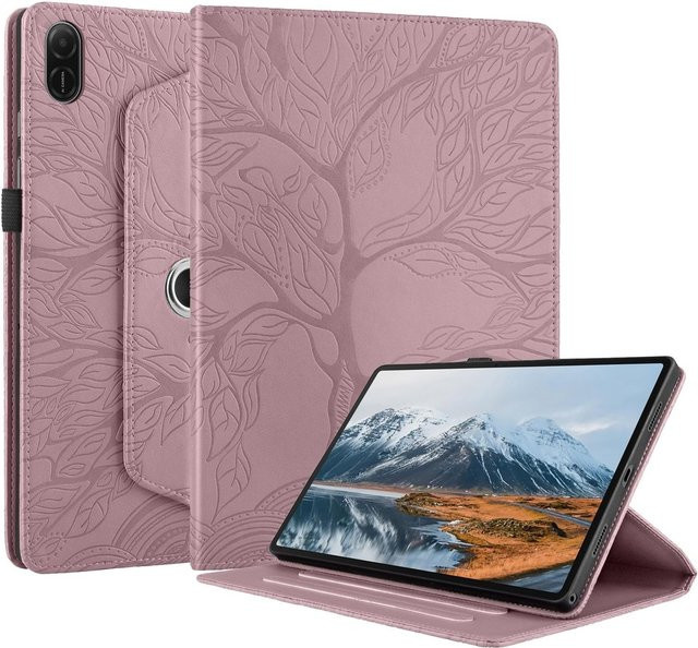 Honor Pad X8a 11 Zoll Kunstleder Hülle mit 360 Grad Rotation und Baum Muster in Pink - Bild 1