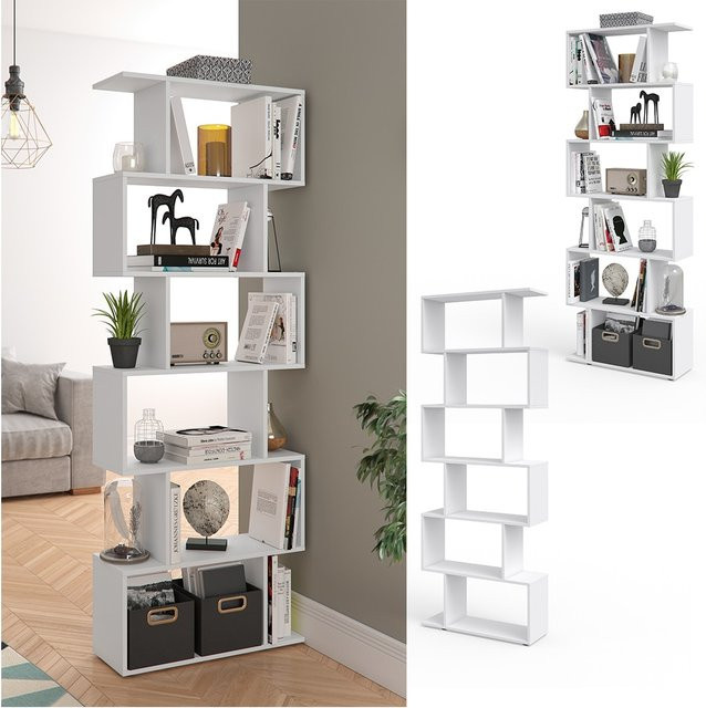 Vicco Levio Raumteiler Bücherregal in Weiß, Höhe: 196 cm, Breite: 70 cm, Tiefe: 6 cm - Bild 1