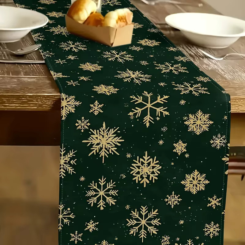 VIKAMA Tischläufer Christmas Gold Snowflake in Gold und Grün, B/H: 183 x 33 cm - Bild 2