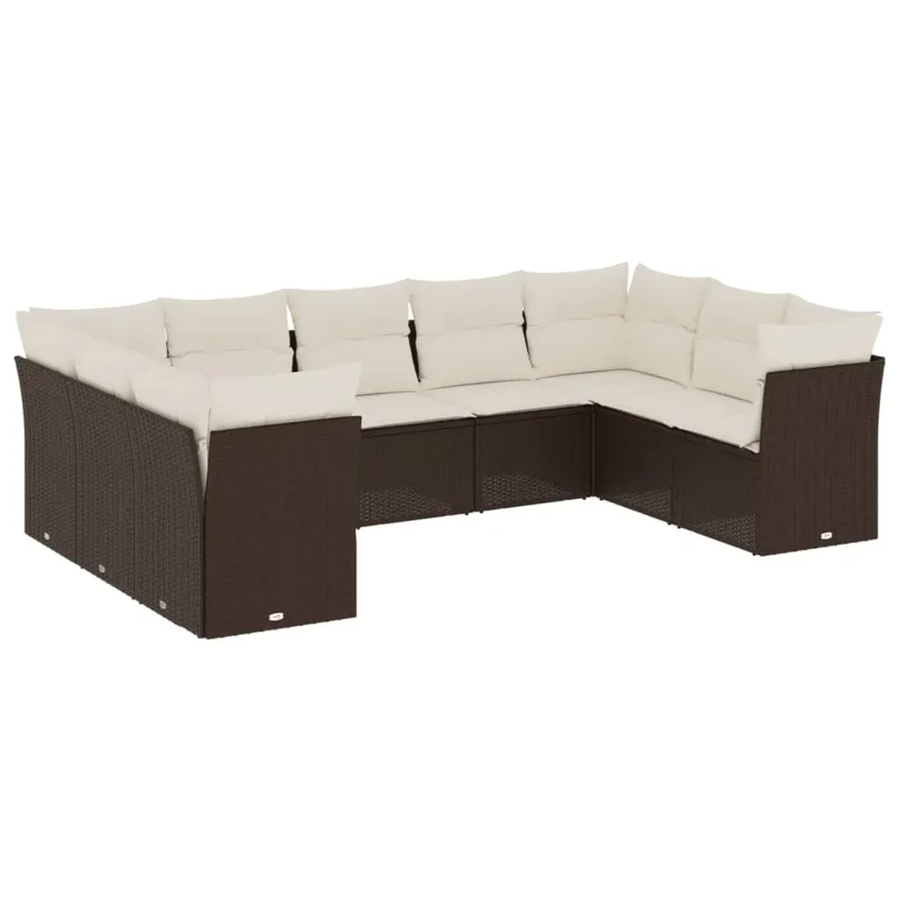 vidaXL 9-tlg Garten-Sofagarnitur in L-Form aus braunem PE-Rattan mit cremeweißen Kissen und Stauraum - Bild 2