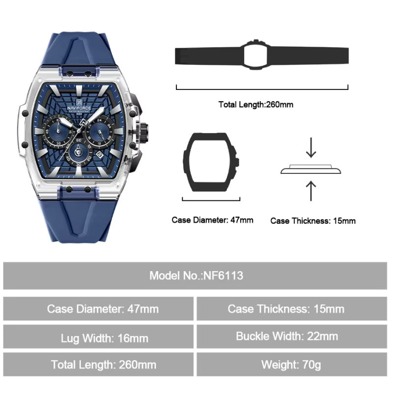 NAVIFORCE Chronograph-Armbanduhr, Quarz, Edelstahl, Blau, Herren - Bild 4
