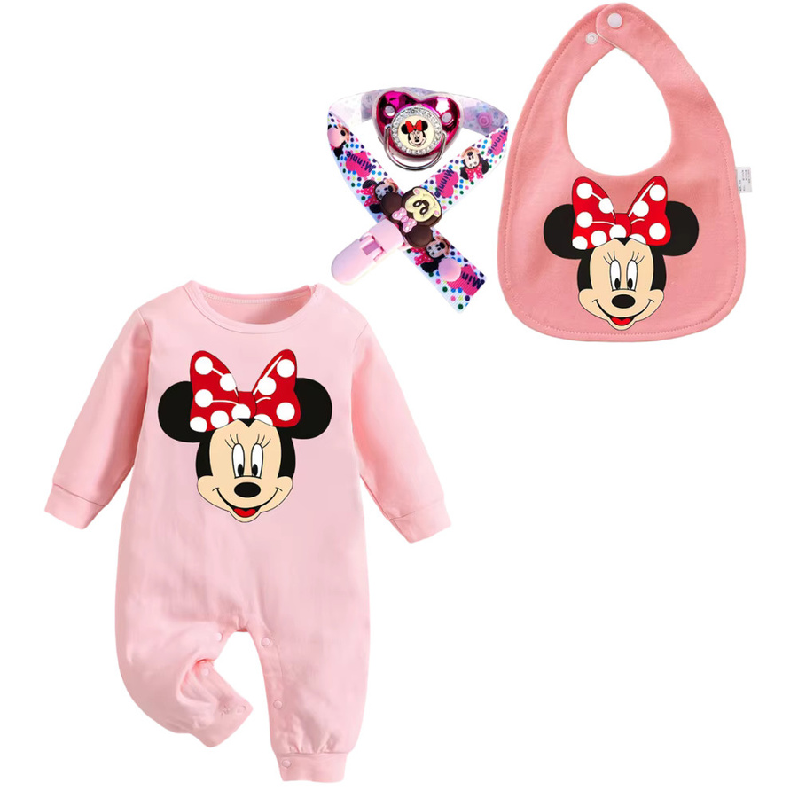 Disney Minnie Baby-Set mit Trinkflasche, Lätzchen und Krabbelanzug in Pink - Bild 2