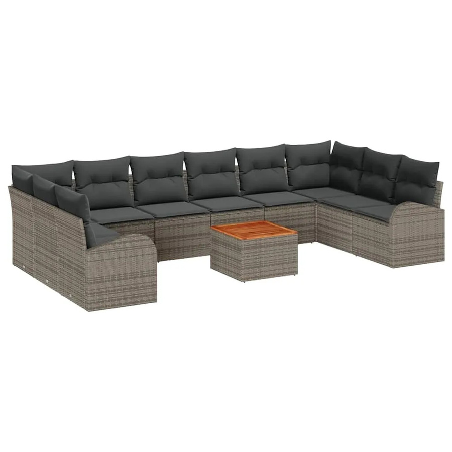 vidaXL Garten-Sofa-Set aus Poly Rattan in Grau mit 11-teiligem Set inklusive Kissen und Tisch - Bild 2