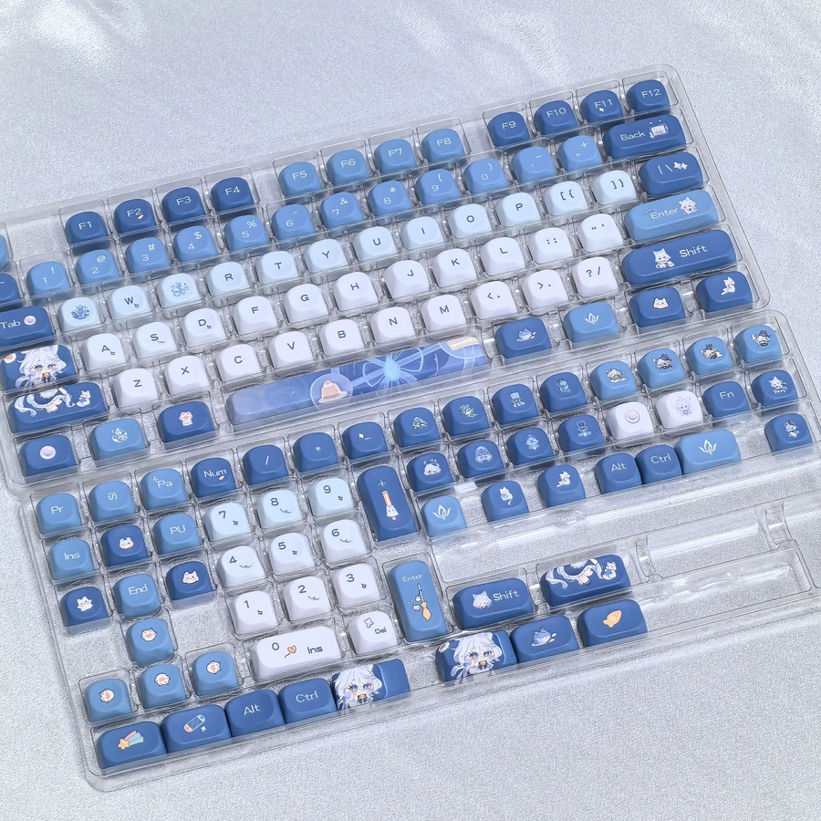 MAIMOOO Genshin Impact Fufu Tastenkappen Blau Niedliche Moa PBT DIY Keycaps für MX Switches 137 Tasten - Bild 6