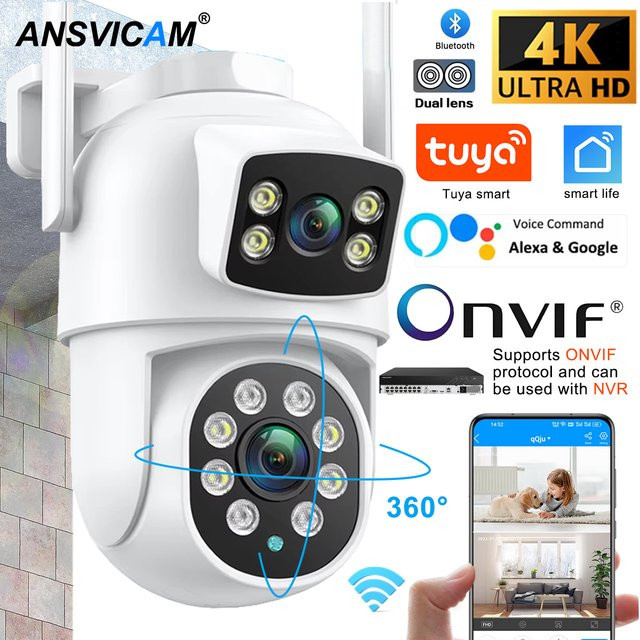 ANSVICAM Tuya WLAN IP-Kamera mit 8K Dual-Objektiv, PTZ Outdoor Kamera mit 4K Dual-Bildschirm, Auto-Tracking und Nachtmodus in Weiß, kompatibel mit Alexa und Google Home - Bild 1