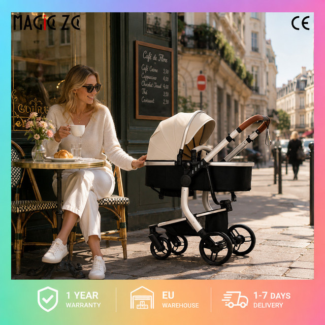 Magic ZC 3-in-1 Baby-Kinderwagen-Reisesystem mit Babyautositz und Babybett in Blau und Schwarz - Bild 1