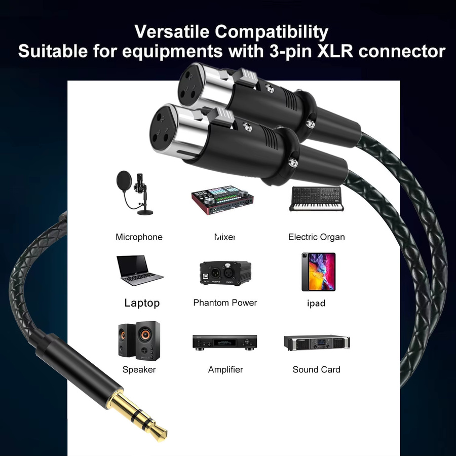 BSN Adapter 3,5 mm Klinkenstecker auf Dual-XLR-Buchse, unsymmetrisches Verbindungskabel in Schwarz - Bild 2