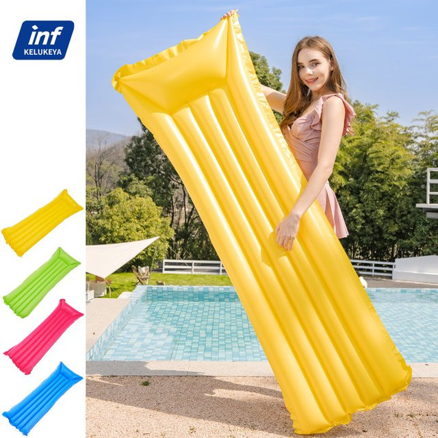 CatXaa Aufblasbare Schwimmliege für Erwachsene aus PVC in Blau und Gelb, faltbare Luftmatratze für Pool und Strand - Bild 1