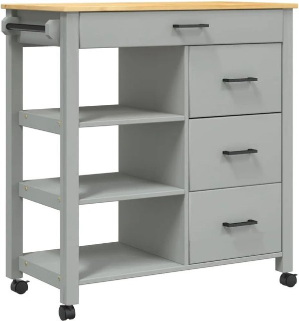 vidaXL Küchenwagen Monza aus massivem Kiefernholz in Wachsbraun, B/T/H: 84 x 40 x 90 cm - Bild 1