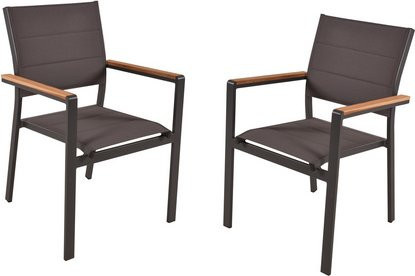 Garden Pleasure Stuhl-Set Davina 2er Set aus Aluminium, Teakholz und Kunststoff in Anthrazit und Grau, stapelbar mit Armlehnen - Bild 1