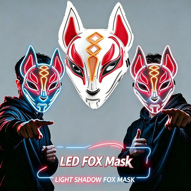 YEAHUI EL LED-Fuchsmaske mit Neonlicht, Kitsune-Maske, Grün - Bild 1