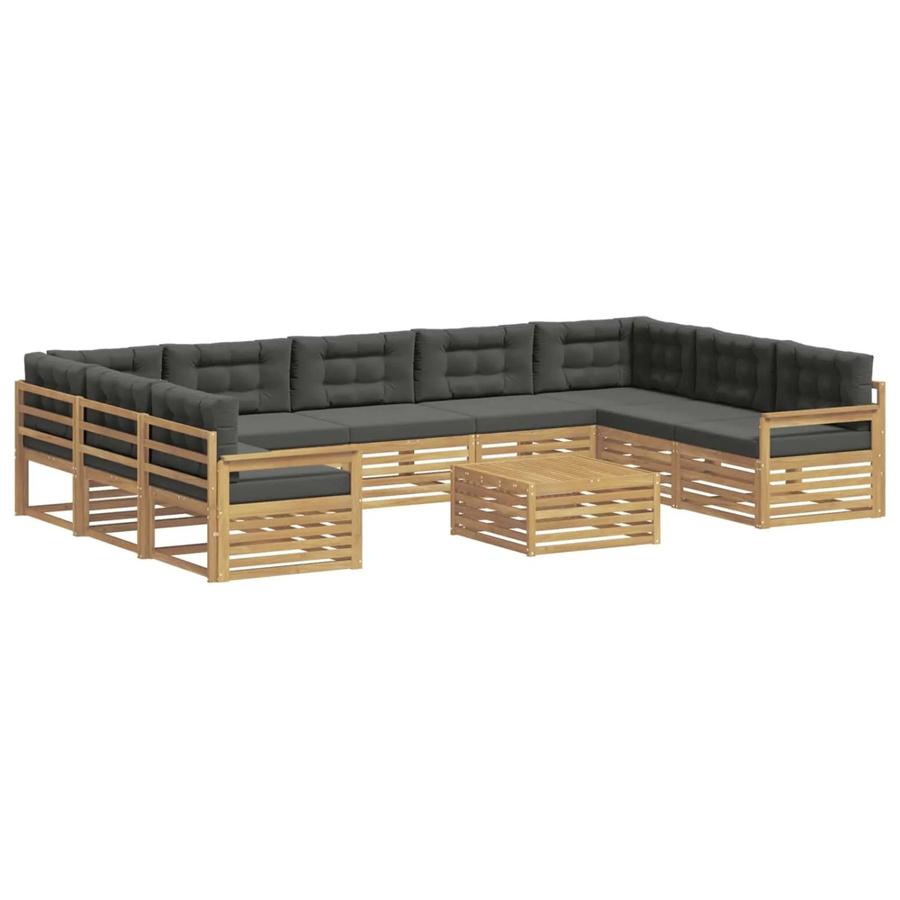vidaXL Outdoor-Sofagarnitur aus Akazienholz mit 10-teiligem Set und Kissen in Weiß und Anthrazit - Bild 2
