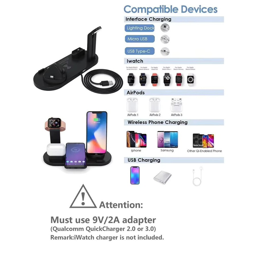 Opansten 7-in-1 kabellose Ladestation mit USB-C und Micro-USB für iPhone, Samsung, Xiaomi und AirPods Pro/2 Schnellladestation - Bild 4
