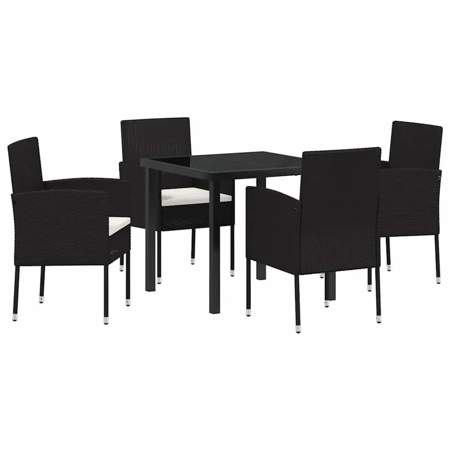 vidaXL Garten Essgruppe aus Poly Rattan und Stahl in Schwarz, 5-teilig mit Kissen, quadratisch - Bild 2