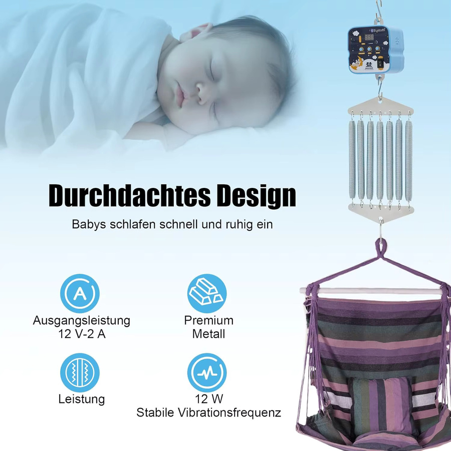 Elektrische Baby-Hängematte mit Federwiege-Funktion, 9 Geschwindigkeiten und 6 Timer-Einstellungen, Lastkapazität bis 19 kg - Bild 2