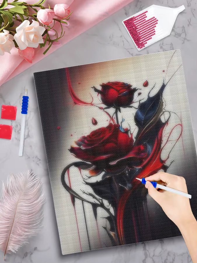 Gatyztory 5D Diamantmalerei Kit Rose DIY Kreuzstich Stickerei Set mit floralem Motiv in Weiß für die Wanddekoration B/H: 20 x 30 cm - Bild 4