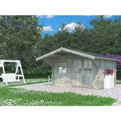 Blockbohlenhaus Sally von PALMAKO aus Holz in Grau, B/H/T: 426 x 256 x 360 cm - Bild 2