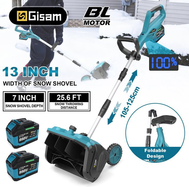 Gisam Bürstenloser Elektrischer Schneepflug 3500W Faltbarer Schneebesen in Türkis Kompatibel mit Makita 18V Akku - Bild 1