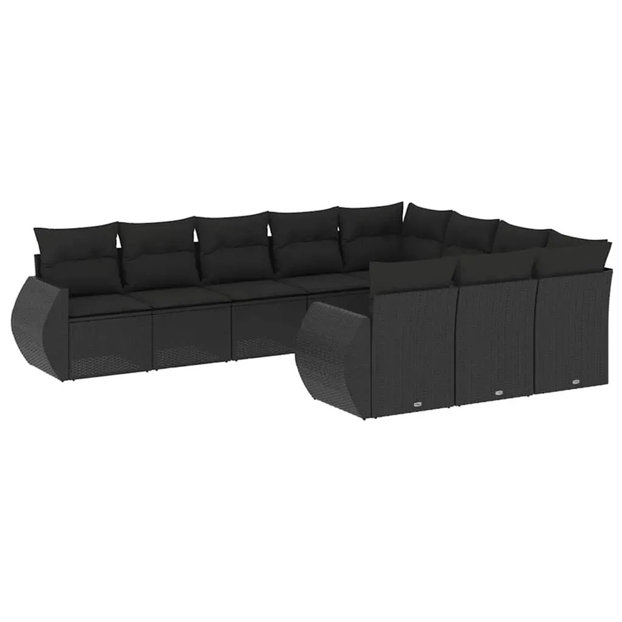 vidaXL 10-tlg. Garten-Sofagarnitur aus Polyrattan in Schwarz mit Kissen und Stauraum - Bild 2