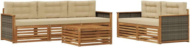 vidaXL Outdoor-Sofagarnitur aus Akazienholz mit Kissen in Natur und Beige - Bild 1
