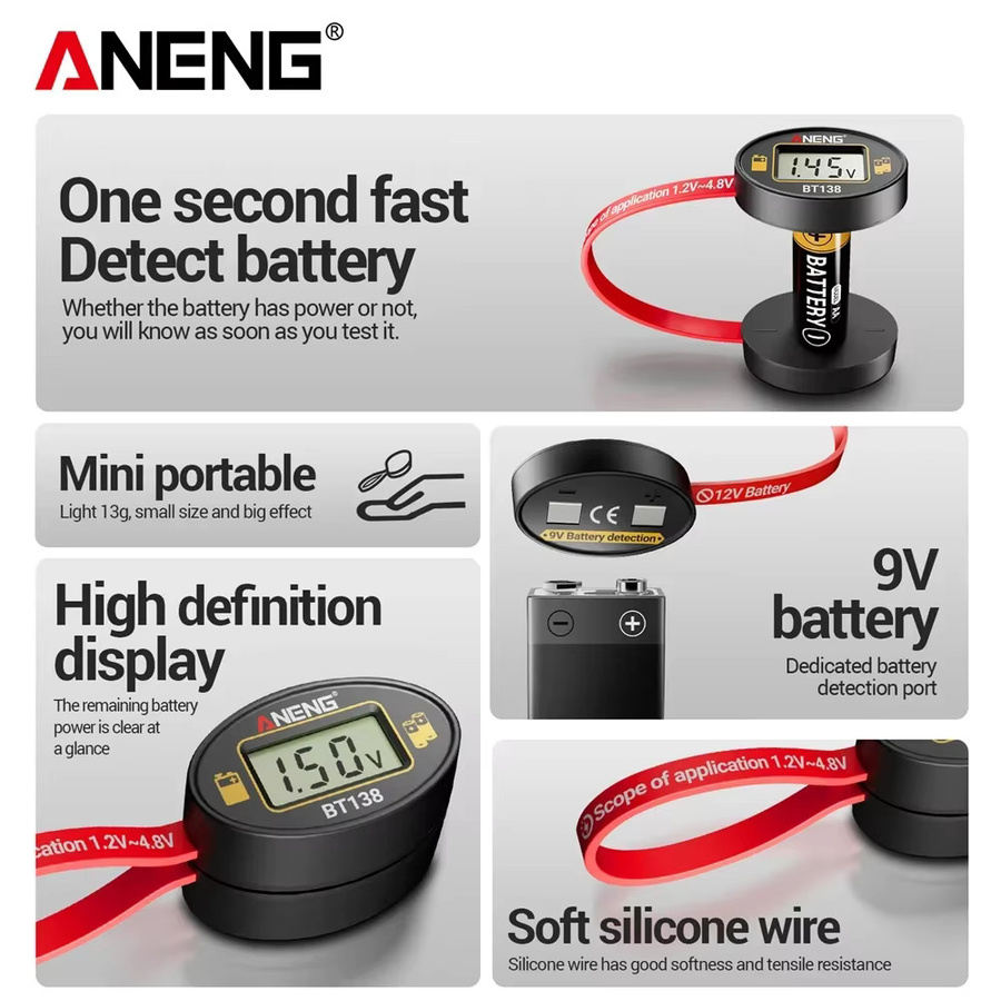 ANENG BT138 Digitaler Batterietester in Schwarz zur Kapazitätsanalyse von AAA, AA und Knopfzellen - Bild 4