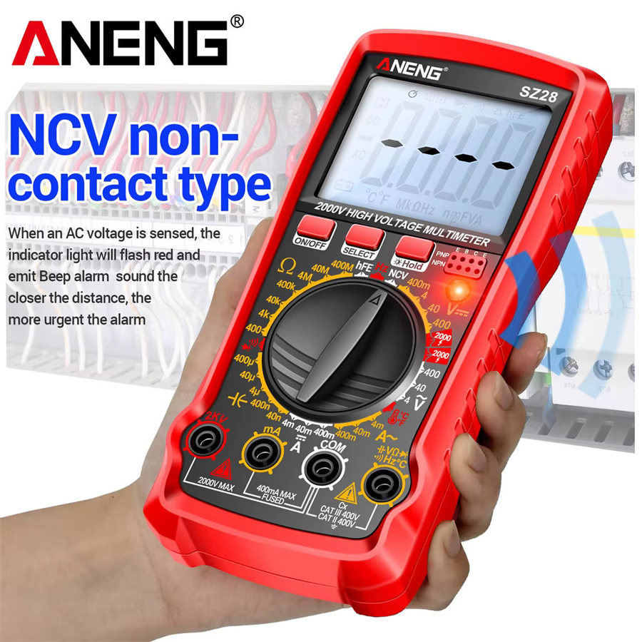 ANENG SZ28 Smart Digital Multimeter mit 4000 Zählungen für AC/DC Spannung, Strom, Widerstand, Hz, Diode und NCV in Rot - Bild 2