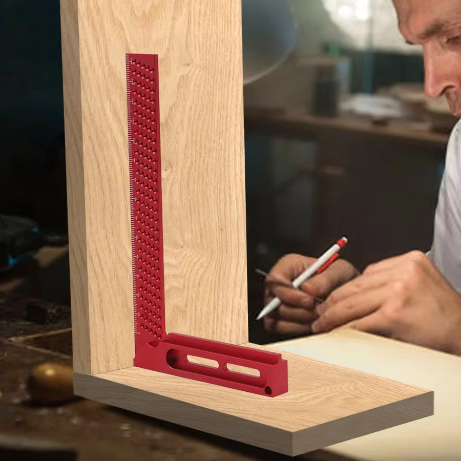 FNICEL Präzisions-Kreuzkalibrierungslineal aus Aluminiumlegierung in Rot, 6,3 Zoll Messwerkzeug für Holzbearbeitung und Markierungen - Bild 5