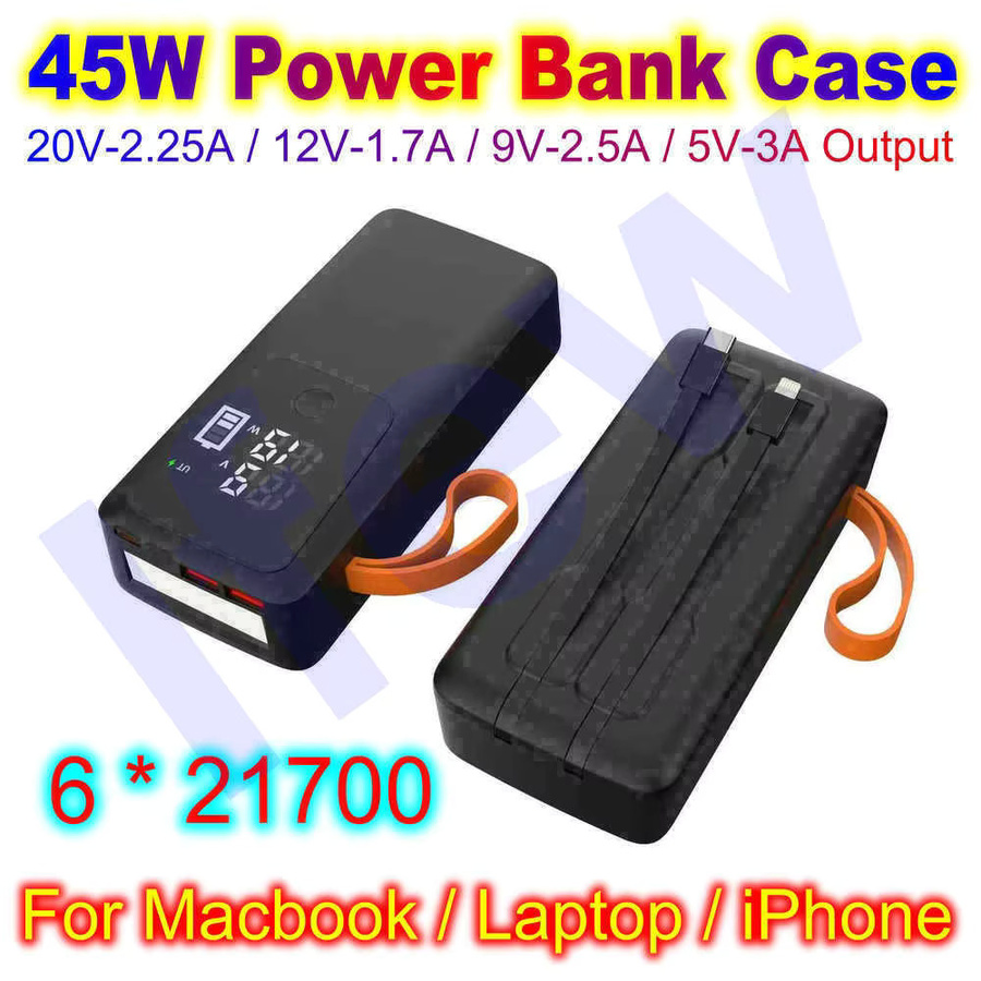 ifew DIY Power Bank Gehäuse für MacBook mit 45 W Ladefunktion und 21700 Batteriehalterung, Schwarz - Bild 3