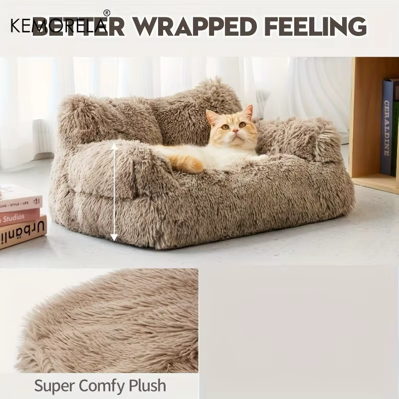 KEMORELA Katzensofa beige, luxuriöses gepolstertes Haustierbett für große Katzen, B/T/H: 55 x 55 x 38 cm - Bild 3