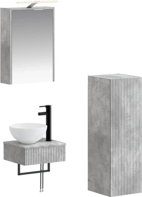 vidaXL Badezimmerschrank-Set 4-teilig in Betongrau mit LED-Beleuchtung, B/T/H: 43 x 16 x 62,5 cm - Bild 1