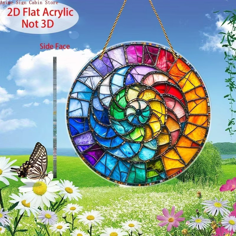 Potdemiel Regenbogen-Spiral-Sonnenfänger aus Acryl, runder abstrakter Fenster-Anhänger in Multicolour, Durchmesser: 20 cm - Bild 3