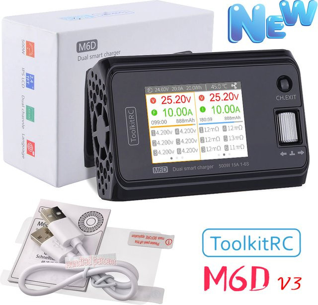 ToolkitRC M6D V3 Mini Smart Ladegerät und Entlader in Schwarz mit 500W und 15A für 1-6S Lipo Batterien - Bild 1
