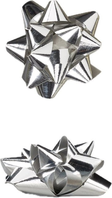 Relaxdays Zierschleifen Set Silber aus Polypropylen, 100 Stück, selbstklebend, B: 2 cm, H: 5 cm - Bild 1