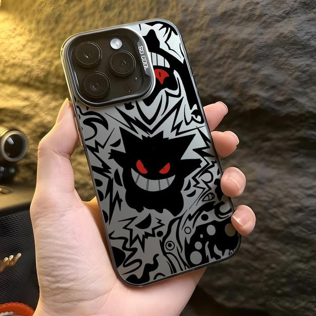 MINISO Anime Gengar Handyhülle für iPhone 16 15 14 13 12 11 Pro Max Plus X Xs XR 8 7 Matt Bunt Silber Hartschale - Bild 1