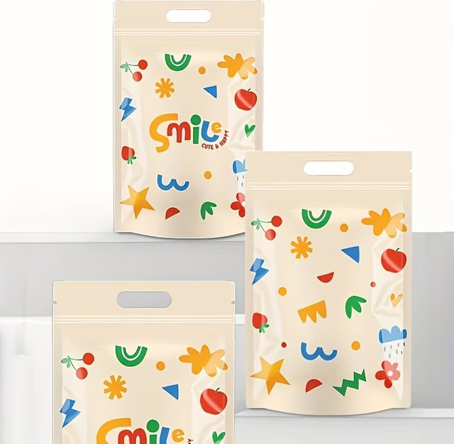25 Stück selbstklebende Snacktüten mit Cartoon-Motiv Joyful Face in Mehrfarbig für Süßigkeiten und Geschenke - Bild 1