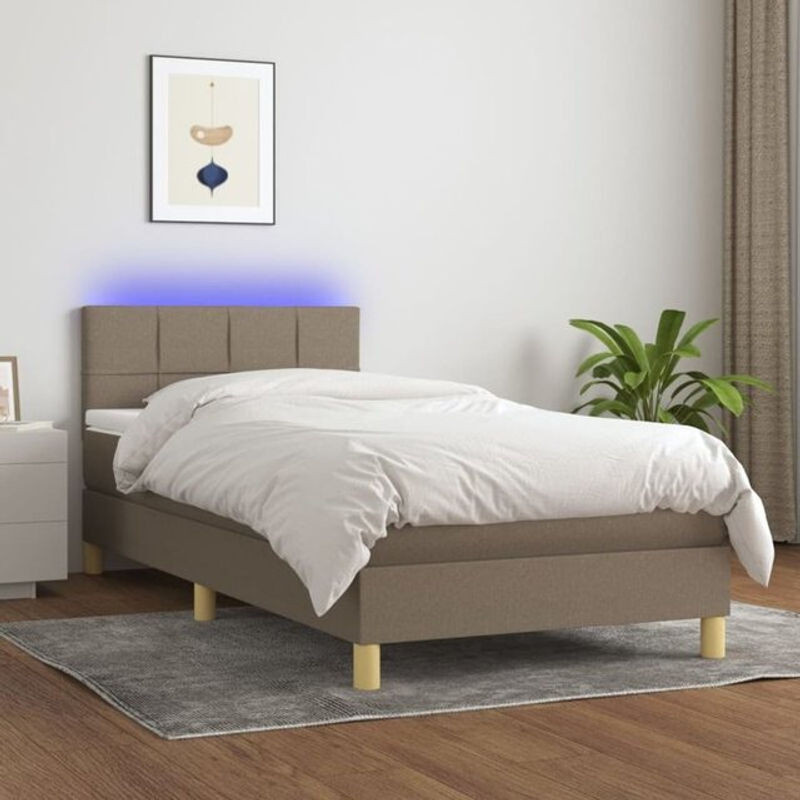 vidaxl Boxspringbett mit Matratze in Taupe meliert und Weiß, Stoff und Holzwerkstoff, B/T/H: 200 x 100 cm - Bild 1