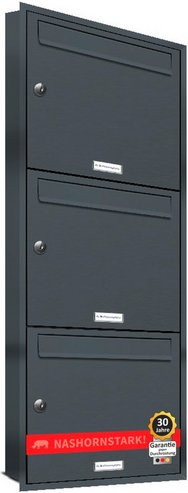 AL Briefkasten-System für 3 Parteien zur Unterputzmontage, grau, B/H/T: 153,219 x 106,6 x 11,6 cm - Bild 1