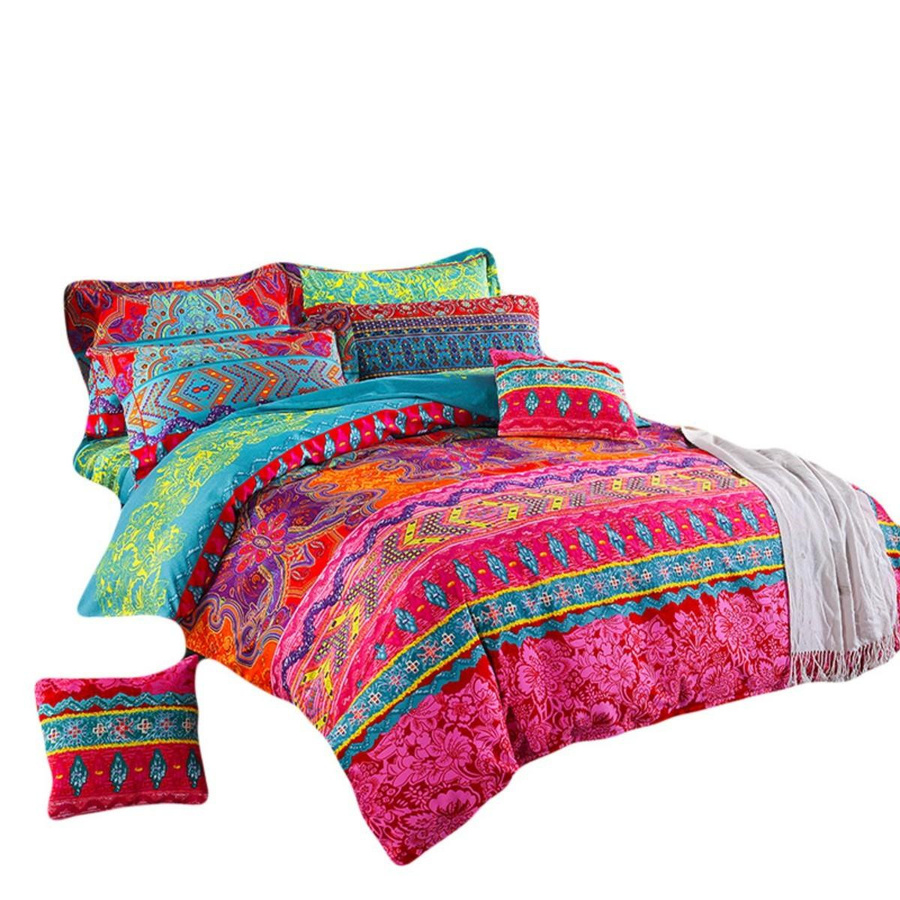 Binchi Boho Bettwäsche-Set mit Mandala-Print, wendbar und gestreift, Rot Türkis Multicolour, B/H: 203 x 203 cm - Bild 2