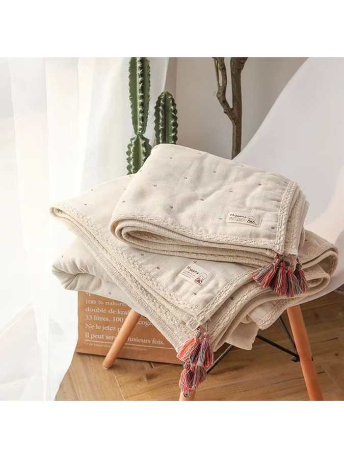 Babydecke aus Bio-Baumwolle im Boho-Stil, 6-lagiger Musselin für Neugeborene und Kinder, Mehrfarbig, B/T: 110 x 90 cm - Bild 2