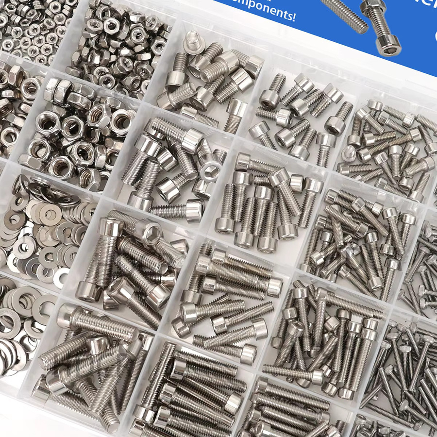480-teiliges Edelstahl-Set mit Sechskantmuttern, Bolzen, Unterlegscheiben und Becherkopfschrauben in Silber, Größen M3, M4, M5, M6 - Bild 2