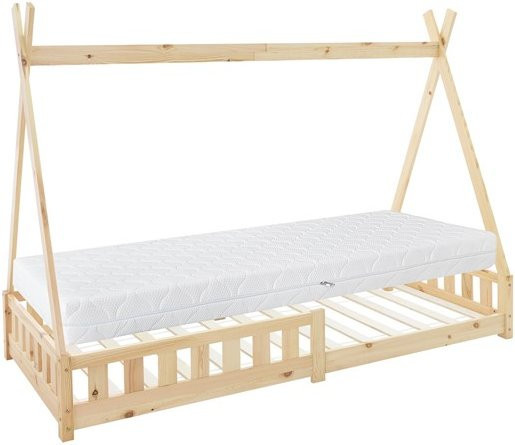 ML-Design Kinderbett Tipi aus Kiefernholz mit Matratze und Rausfallschutz, Braun, B/T: 90 x 200 cm - Bild 1