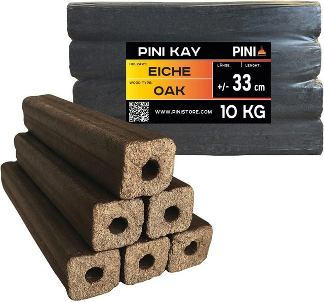 PINI Kay Eichenholzbriketts, 10 kg, braun, 33 cm lang, viereckig mit Zugloch - Bild 1