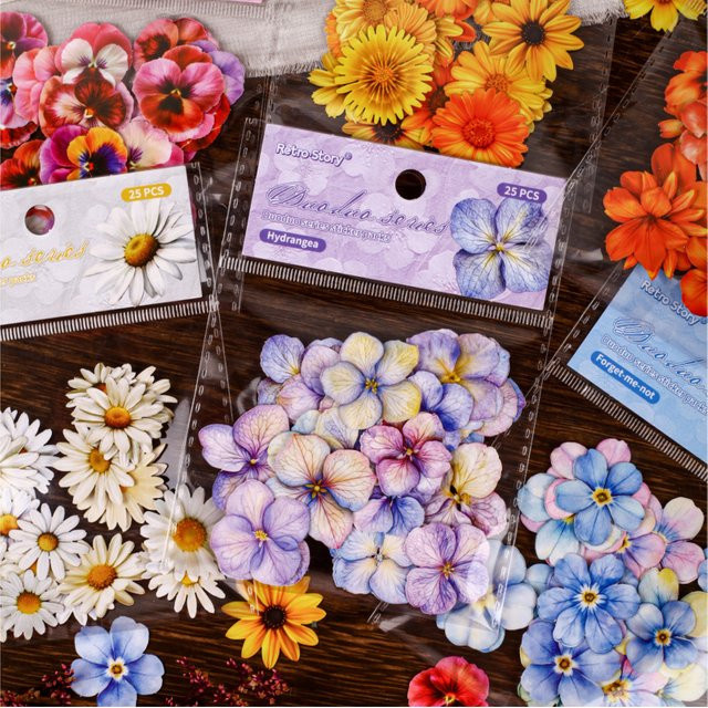 25 Stück handgezeichnete Blumenaufkleber in Multicolour für Scrapbooking und DIY-Albumdekoration aus Papier - Bild 1