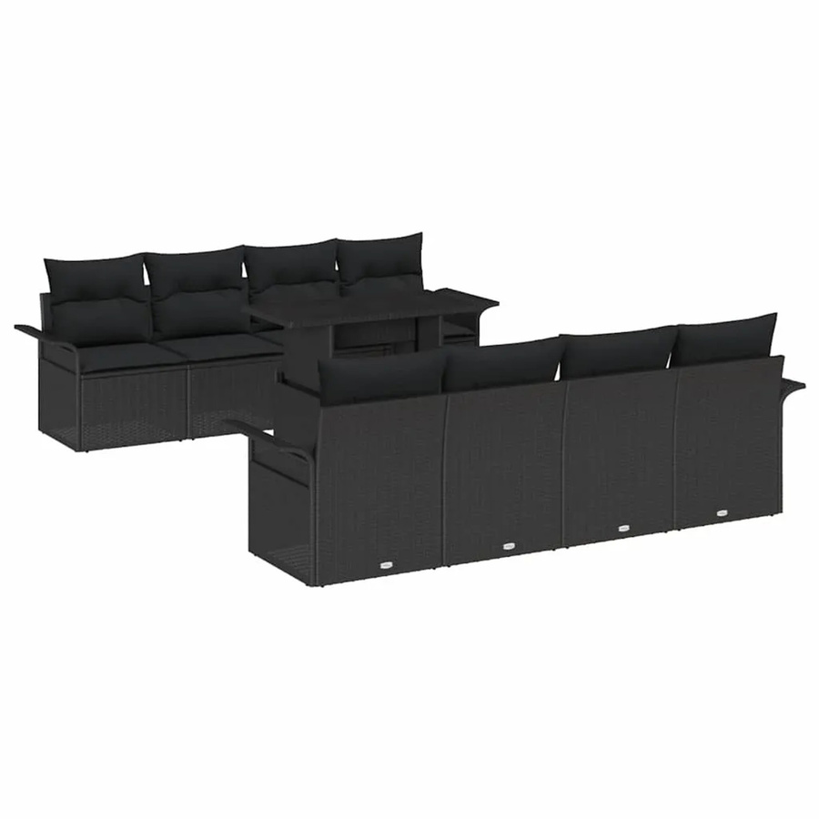 vidaXL Garten-Sofa-Set 9-tlg. aus Poly-Rattan mit Kissen in Schwarz - Bild 2