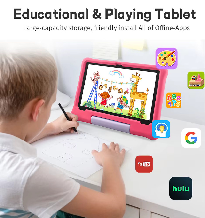 Paitanry Kinder-Tablet 10,1 Zoll mit Android 15, 64GB ROM, 8GB RAM, WiFi6 und stoßfester Hülle in Pink - Bild 2