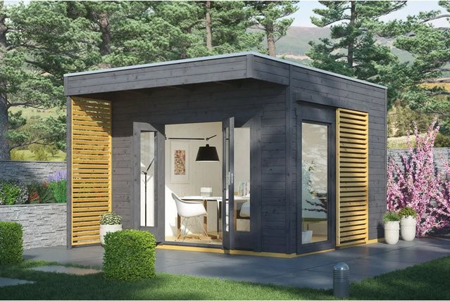 Skan Holz Gartenhaus Tokio 2 Flachdach aus Holz in Grau B/H/T: 340 x 270 x 340 cm - Bild 1